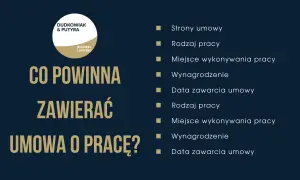 Co powinna zawierać umowa o pracę? Kluczowe elementy: strony, rodzaj i miejsce pracy, wynagrodzenie, data zawarcia.