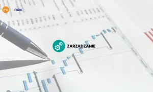 Długopis nad wykresem Gantta z ikoną zarządzania i napisem "ZARZĄDZANIE".