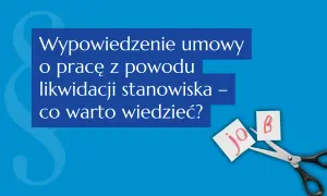 Nożyczki przecinające kartkę z napisem "job" na tle niebieskim z symbolem paragrafu.