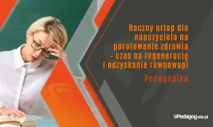 Zmęczona nauczycielka z bólem głowy. Roczny urlop zdrowotny dla kogo? Dla pedagogów potrzebujących regeneracji i odzyskania równowagi.