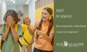 Dziecko zakrywa twarz, podczas gdy inne dzieci wskazują na nie palcami i śmieją się.