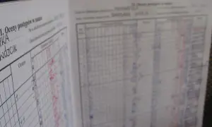 Fragment dziennika lekcyjnego z wpisanymi ocenami i danymi ucznia.
