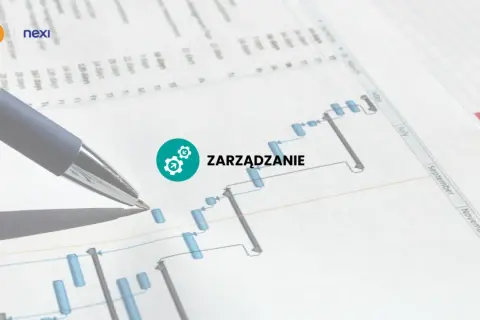 Długopis nad wykresem Gantta z ikoną zarządzania i napisem "ZARZĄDZANIE".