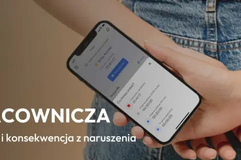 Doba pracownicza na ekranie telefonu. Aplikacja pomaga zarządzać czasem pracy, przerwami i rozliczeniami.