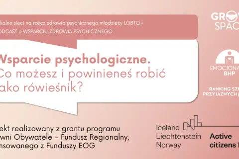 Grafika z dymkiem dialogowym zawierającym tekst o wsparciu psychologicznym dla młodzieży.