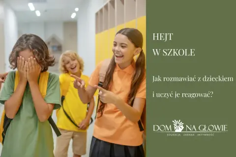 Dziecko zakrywa twarz, podczas gdy inne dzieci wskazują na nie palcami i śmieją się.