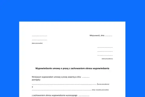 Fragment dokumentu wypowiedzenia umowy o pracę z polami do wypełnienia.