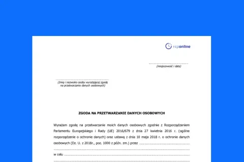 Formularz zgody na przetwarzanie danych osobowych z logo "rcponline".
