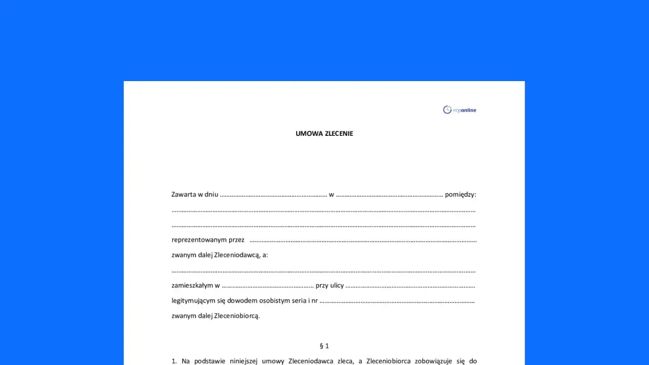 Umowa zlecenie, kluczowe dla odpowiedzi na pytanie: czy umowa zlecenie wlicza się do stażu pracy. Dokument zawiera dane stron i cel umowy.