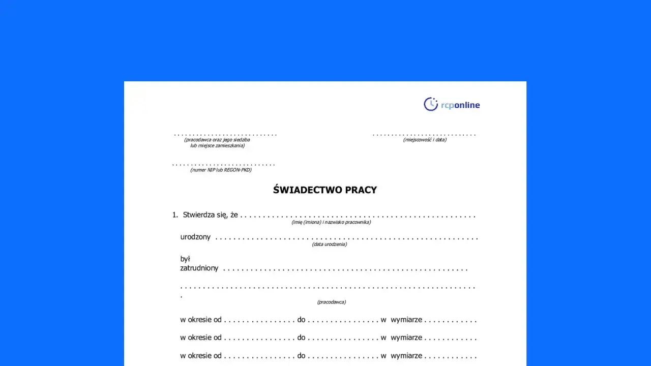Świadectwo pracy, dokument potwierdzający zatrudnienie na umowie zlecenie, zawiera dane pracodawcy i pracownika.