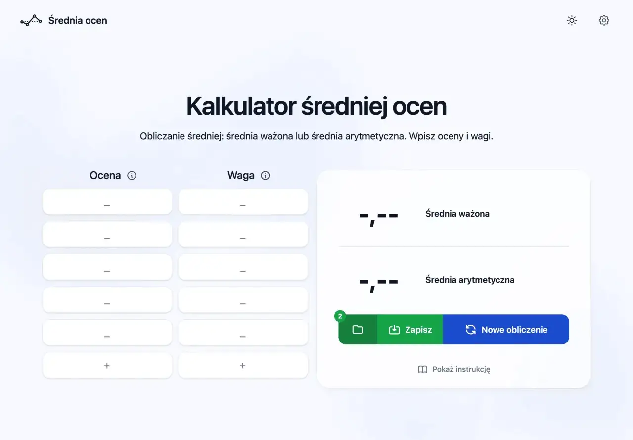 Kalkulator średniej ocen. Wpisz oceny i wagi, by obliczyć średnią ważoną lub arytmetyczną. Od jakiej średniej jest 3?