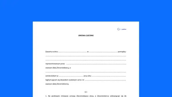 Umowa zlecenie, kluczowe dla odpowiedzi na pytanie: czy umowa zlecenie wlicza się do stażu pracy. Dokument zawiera dane stron i cel umowy.