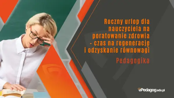 Zmęczona nauczycielka z bólem głowy. Roczny urlop zdrowotny dla kogo? Dla pedagogów potrzebujących regeneracji i odzyskania równowagi.